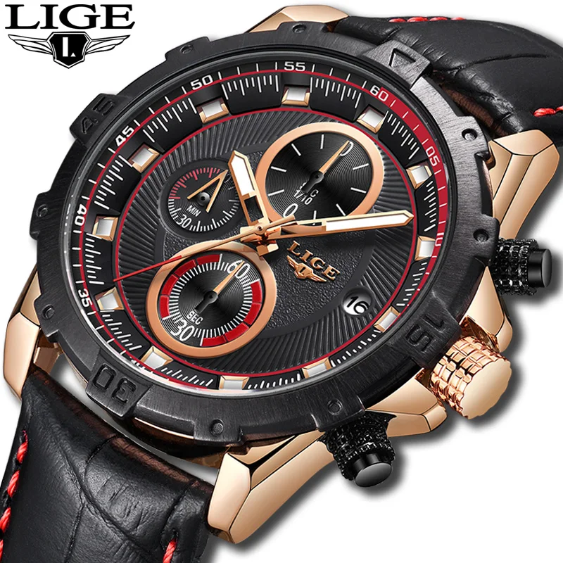 

2018 New Men Watches Top Brand Luxury LIGE Fashion Business Waterproof Quartz Watch Men Leather Sports Watch Relogio Masculino