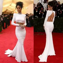 2016 zwei Stück backless Abendkleid Met Gala Rihanna Long Sleeve High Neck Red Carpet Kleid Abendkleid
