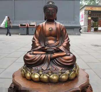 

10"Tibet Religion Red Bronze Lotus Amitabha Sakyamuni Tathagata Buddha statue
