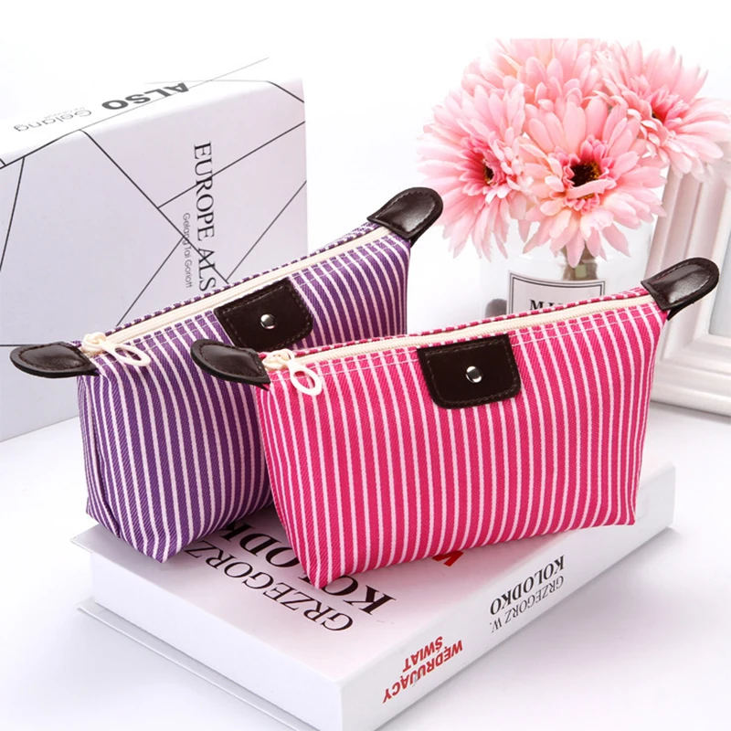 

Korean Version Striped Makeup Wash Bag Ladies Folding Dumplings Professional Makeup Case Bath Bag Travel Bag Travel Organizer