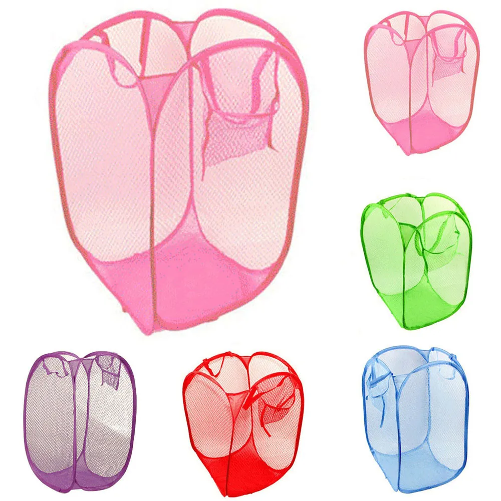 Foldable Pop Up Washing Laundry Basket Bag Hamper Mesh Storage Useful
