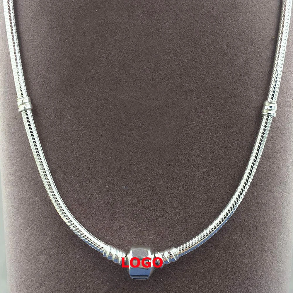 

100% 925 Sterling Silver Bracelet Charm Necklace for Men/Women Fashion Jewelry 3mm 18/20 Inche Round Snake Chain Logo Signatured