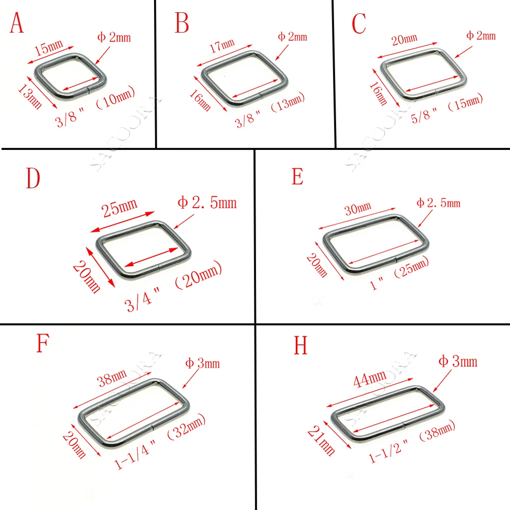 10pcs Metal Wire Formed Rectangle Ring Adjustable Belt Buckle D Ring Loops for Backpacks Strap Cat Dog Collar DIY Accessories