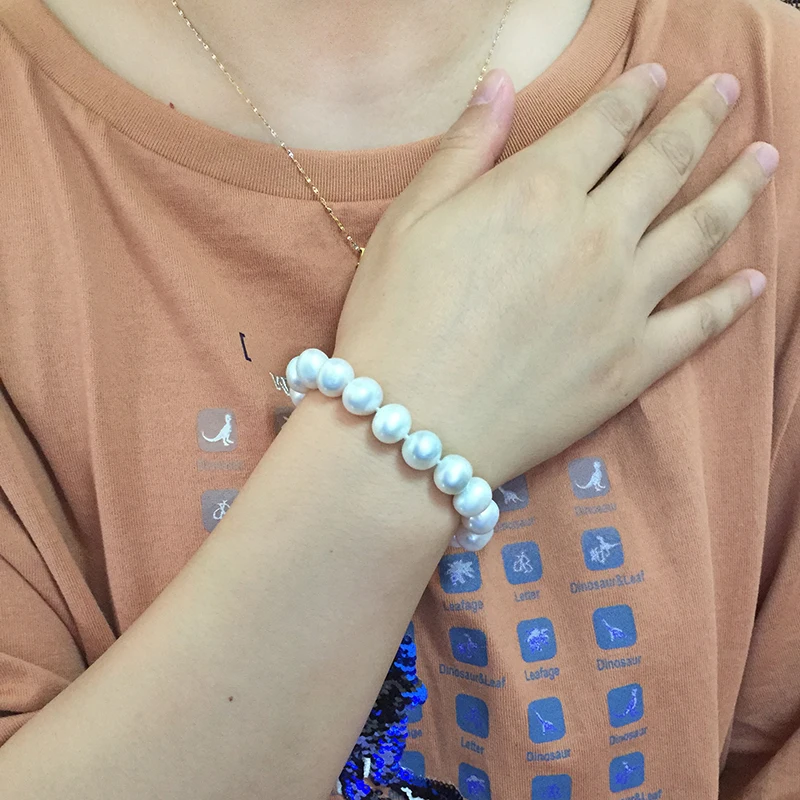 100% Real Natural Near Round Pearl Bracelet Femme,Fashion White Freshwater Pearl Bracelet Girl Birthday Gift