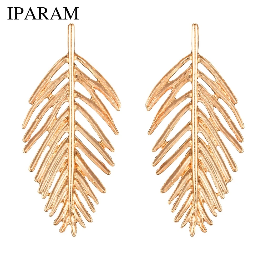 

IPARAM Gold Color Oversize Leaves Earrings For Women Bijoux Bohemian Fashion Earring Statement Jewelry Party Wholesale