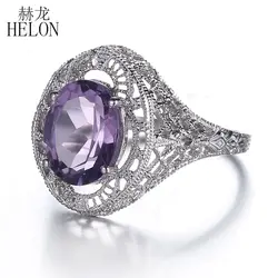 Helon 10x8 мм овальным вырезом Аметист кольцо стерлингового серебра 925 Винтаж под старину Обручение обручальные кольца драгоценный камень Для