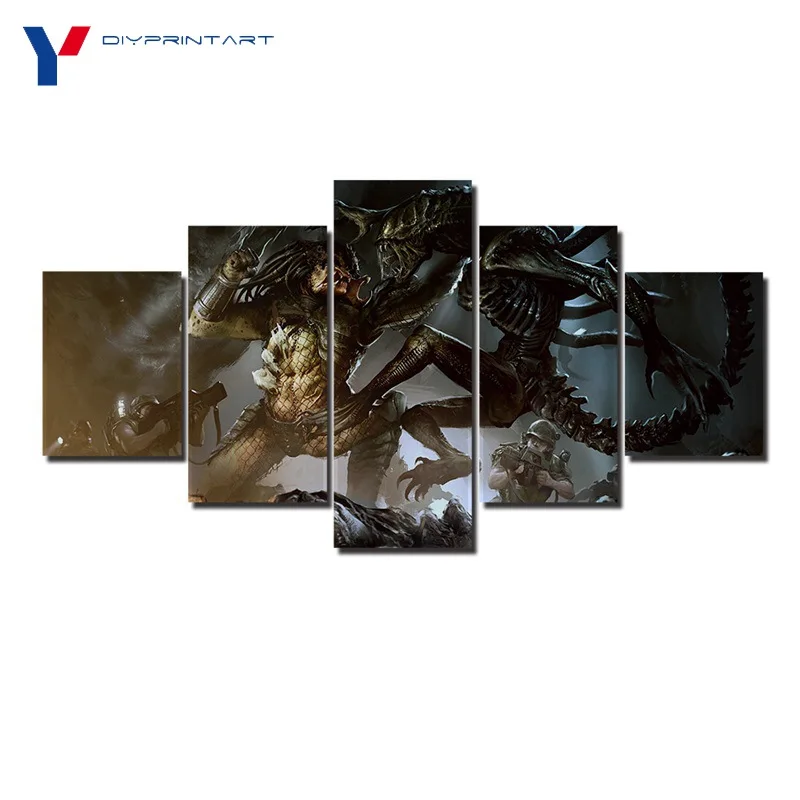 

Alien vs Predator 5 Pcs/set Canvas Print Painting Movie Poster Canvas Pictures for Living Room A0904