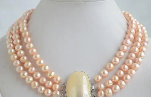 3strands 9mm round pink freshwater pearl necklace mabe clasp | Украшения и аксессуары