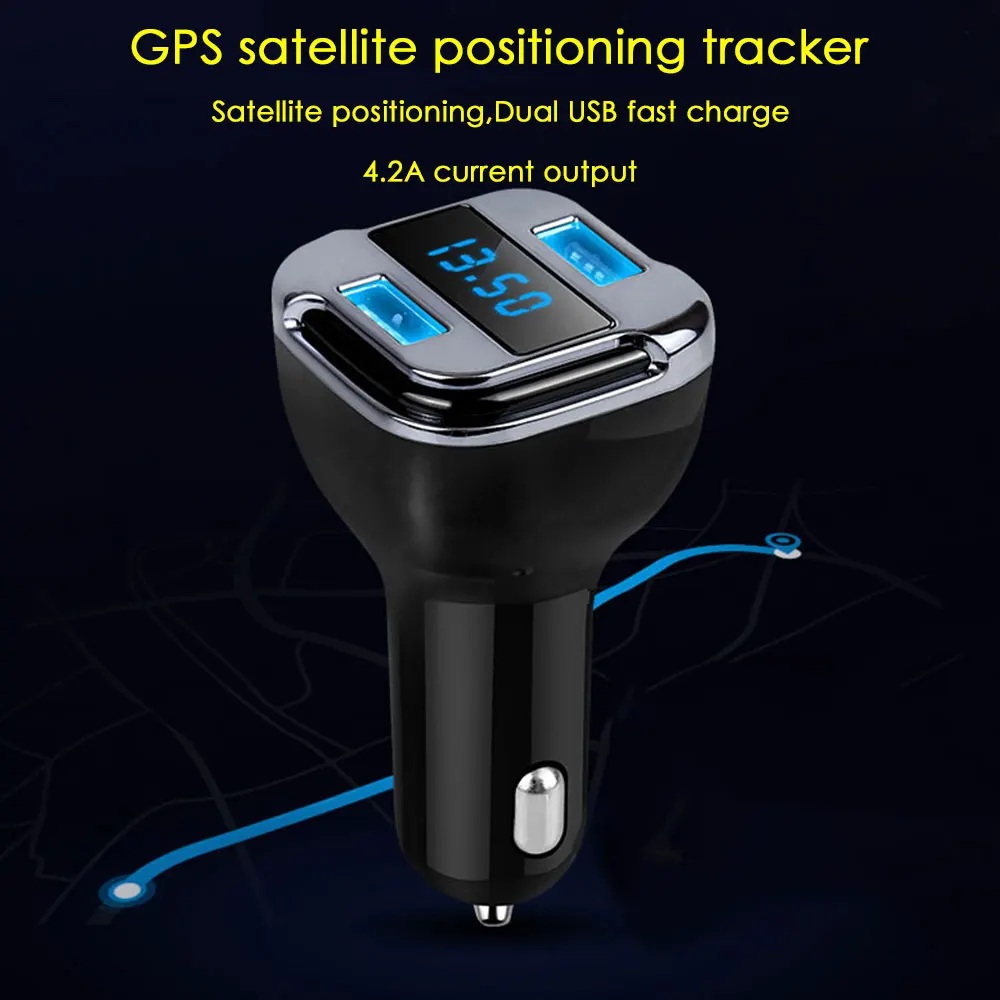 Vehemo المزدوج USB شاحن سيارة سيارة GPS المقتفي محدد الوقت الحقيقي جهاز تعقب OLED الأزرق ضوء عرض سيارة بطارية الجهد