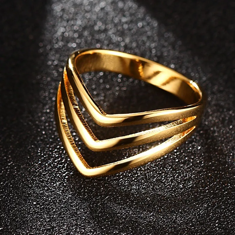 Meaeguet Chevron Design Shape 3V Ring For Women Titanium Steel Wedding Bands Bague Trendy Letter Jewelry