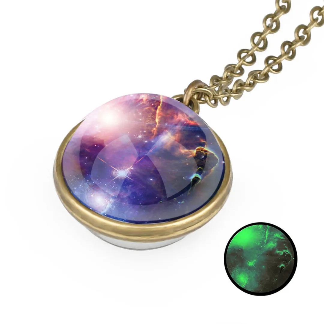 Fashion Women Men Glow In The Dark Universe Galaxy Nebula Chain Space Glass Ball Pendant Necklace Charms Shellhard  Jewelry Gift