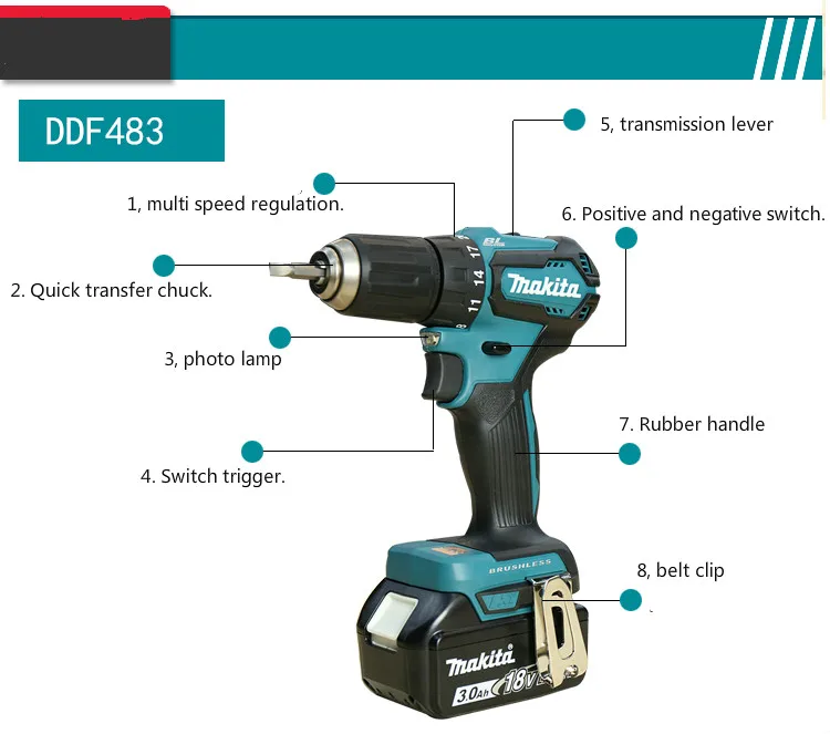 Электрическая дрель Makita 18 в, DDF483Z перезаряжаемая безщеточная отвертка 18 в, электрическая дрель XPT(без батарей и зарядных устройств