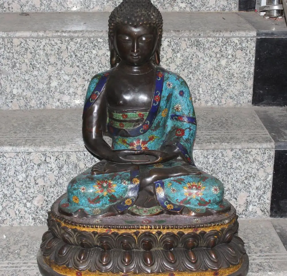 

23" Marked Buddhism Cloisonne Bronze Da Qing Shakyamuni Sakyamuni Buddha Statue