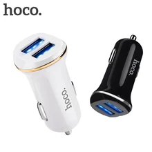 HOCO двойной Переходник USB для зарядки в машине 5 в 2.1A Быстрая зарядка 2 порта светодиодный светильник автомобильное зарядное устройство для iPhone XS MAX 8 7 plus для samsung S9 S8