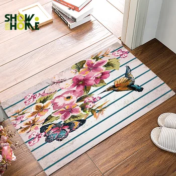 

Showhome Butterfly Bird Peach Blossom Bathroom Accessories Set Dirt Debris Mud Trapper Boot Shoes Scraper Non Slip Backing Floor