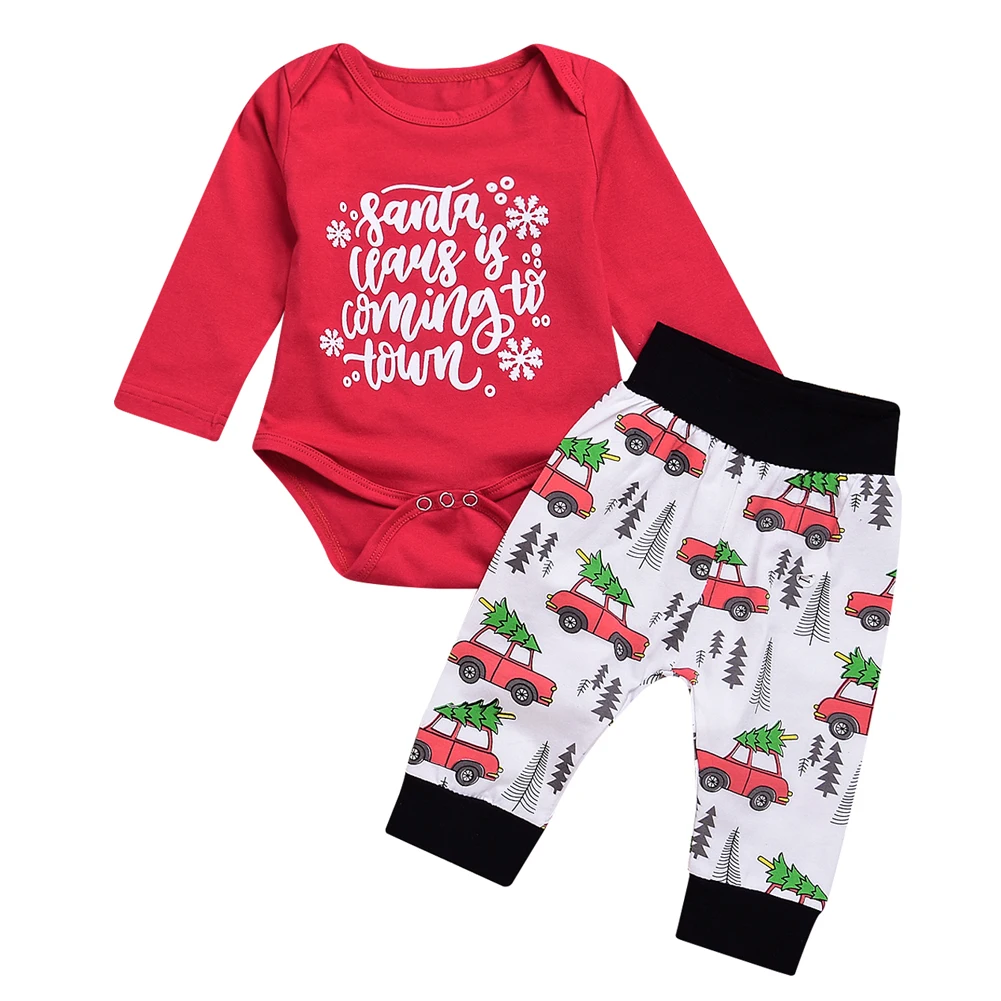 

Christmas lucky child Newborn Toddler Baby Girls Santa Tops bodysuits Jumpsuits playsuits Pants Outfits Set Clothes