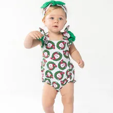 Лидер продаж, детские рождественские подарки, хлопковые комбинезоны для новорожденных, банты, повязка на голову, комплект одежды с рисунком Санта Клауса, Детские наряды для маленьких девочек