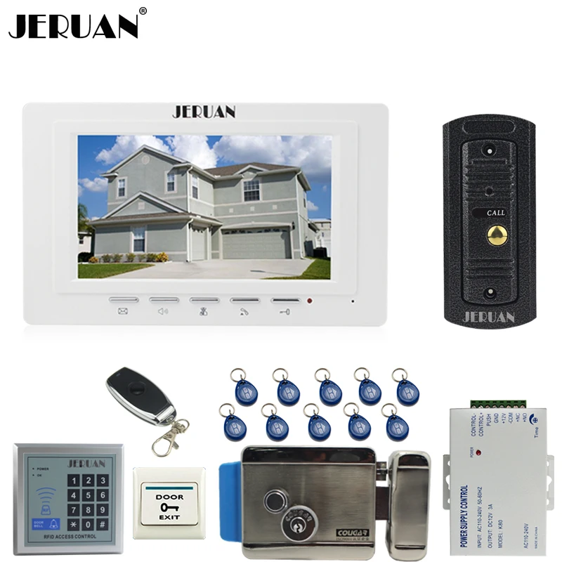 

JERUAN 7`` Video Door phone Intercom System kit 1 Monitor Metal 700TVL IR Night Vision Pinhole Camera RFID Access Controller