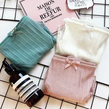 Hanguofeng thread cotton sports white pure color lovely lace edge pure cotton sexy lady mid-waist triangular underwear