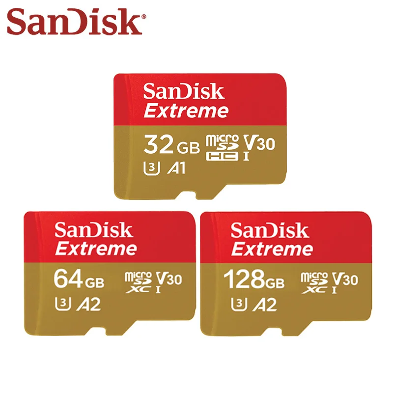 Карта памяти SanDisk Extreme 32 Гб A2, TF карта, высокоскоростная карта памяти 160 МБ/с./с, 64 ГБ, 128 ГБ, 256 ГБ, A2 V30, Micro SD карта, поддержка видео для телефона