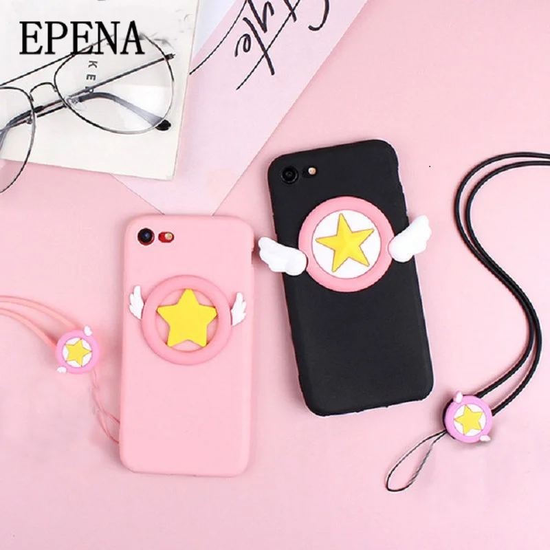 

Cute cartoon Magic array Case for iPhone 7 8 Plus 6 6S plus 5 5S SE Soft Hanging rope case Phone Cover for iPhone X XR XS MAX