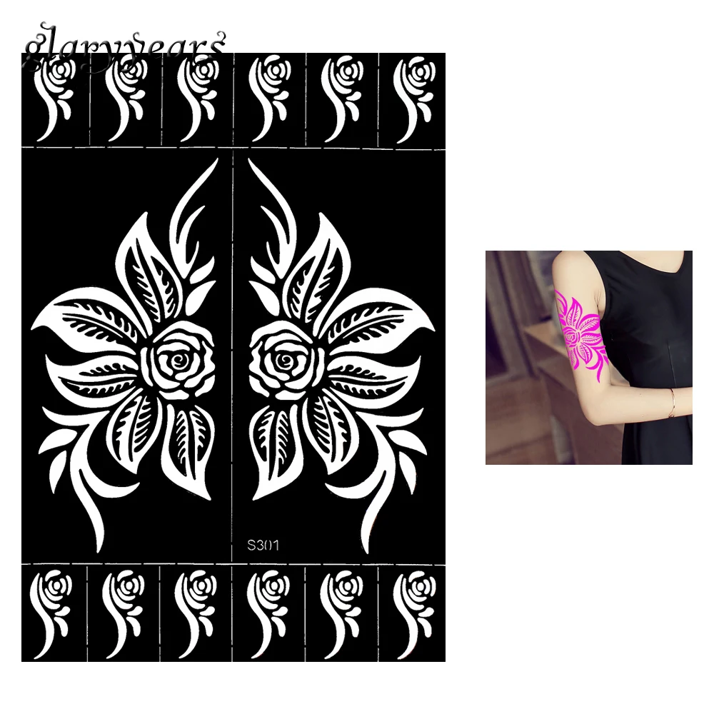 1 piece hollow henna tattoo stencil beauty rose flower for