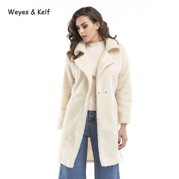 

Weyes & Kelf Plus Size Winter Turn-down Collar Single Button Fur Wool Women Coat 2018 Autumn Solid Long Coat Women Overcoat