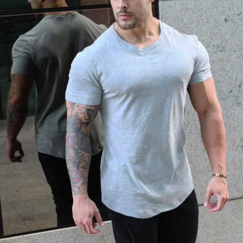 Muscleguys Новые однотонные Фитнес Одежда тренажерные залы Tight Футболка мужская