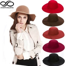 Luckylianji Демисезонный Зимняя шерстяная одежда Фетр Пляж широкими полями Для женщин Femal дамы шляпу Боулер Дерби Cloche Кепки(один размер: 57 см