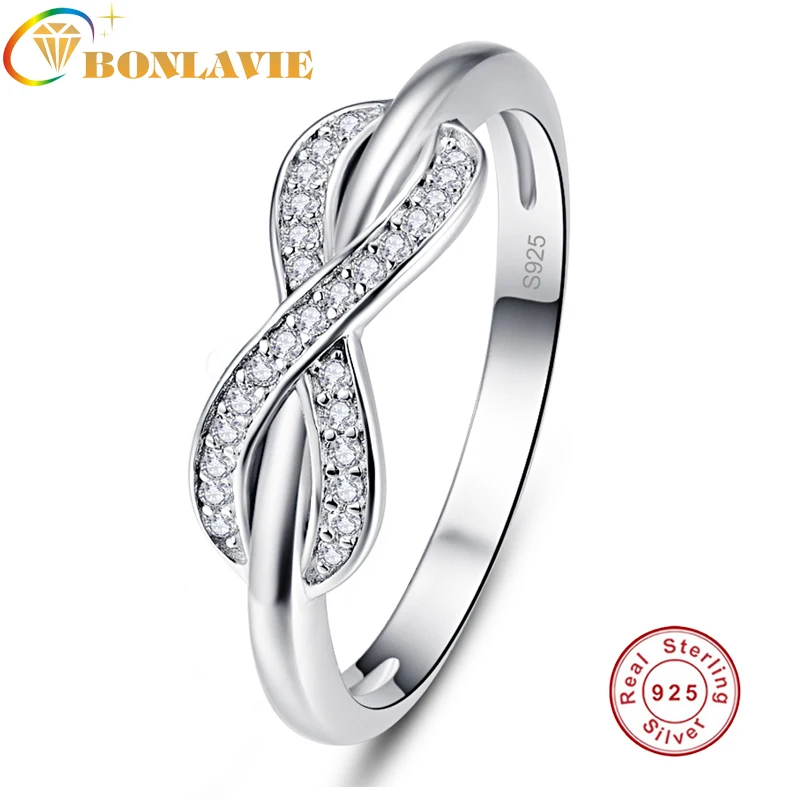 

BONLAVIE Classic Luxury Infinite zircon-inlaid 8-type 100% 925 Sterling Silver Finger Ring For Elegant Women Wedding Engagement