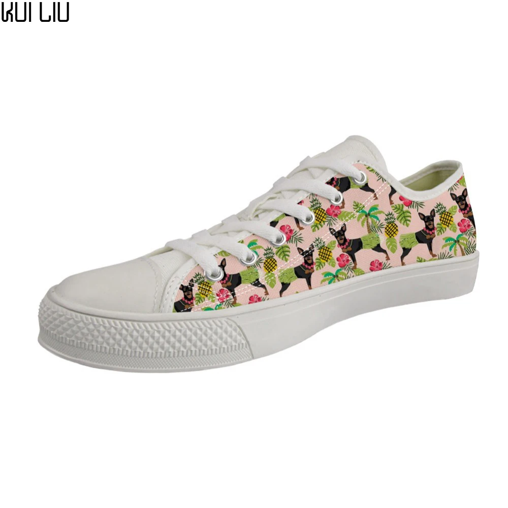 

Customized 2019 Spring Summer Female Vulcanize Shoes Cute Dobermans Dogs Pattern Ladies Low Style Lacing Canvas Shoes for Women