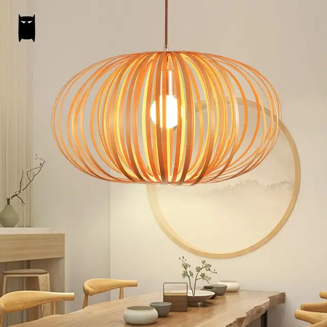 wood pumpkin shade pendant light fixture nordic scandinavian art