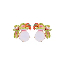 

European American new style fashion hand painted enamel glaze man eat flower imitation pearl prong setting cute stud earring