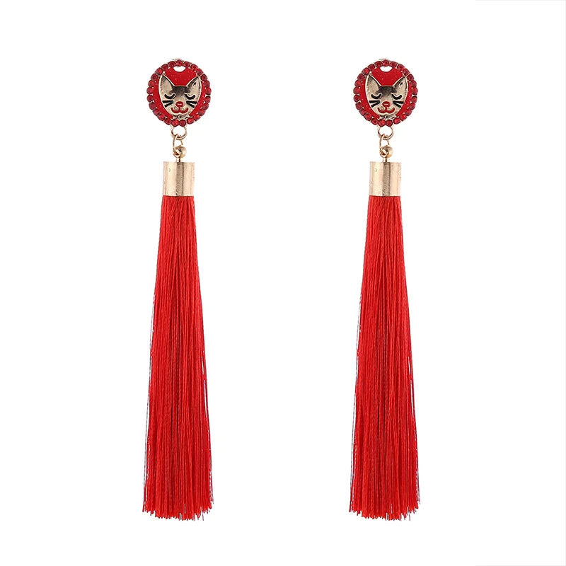 IMG_4399 Trendy Drop Earrings Cat WomenLongBohemianBlueBalckMetalBohoHandmadeGold Tassel Earrings 2018 Jewelry