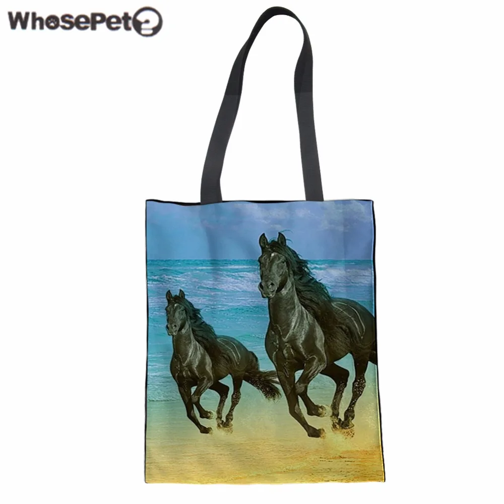 WHOSEPET Women Top-handle Bag Crazy Horse Print Shoulder for Teenager Girls Canvas Tote Bolsa Collage Daily Bookbag Mochila | Багаж и