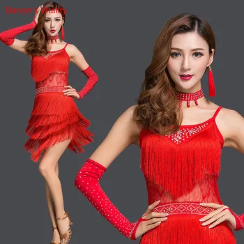 

Latin Dance Dress Girls Ballroom Dress Spandex Clothing Tassel Salsa Rumba Samba Cha-Cha Diamonds Belly Dance Costume