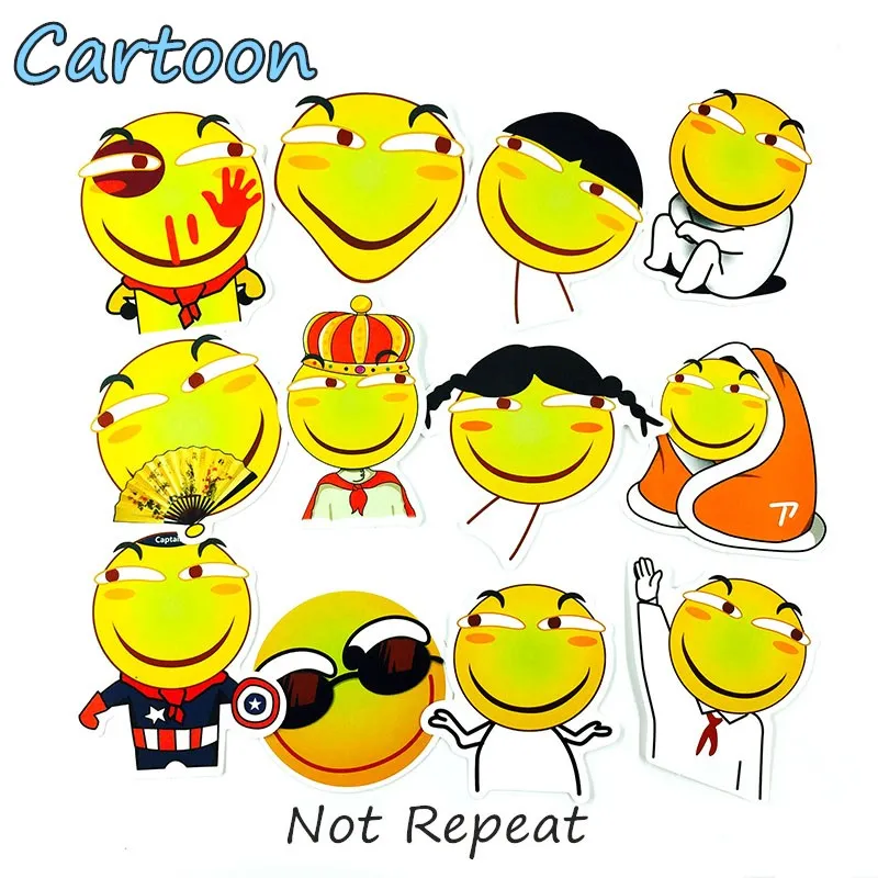 12 Pieces/Lot Funny Emoticon Stickers For Car Laptop Helmet Phone Case Notebook High Vinyl Creative Emoji Style Sticker