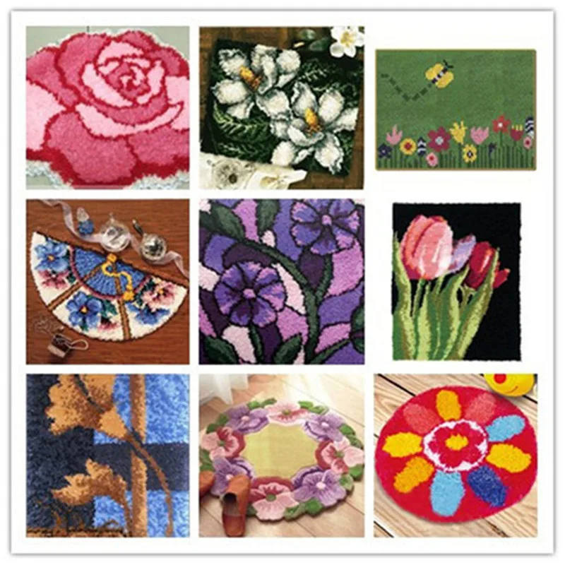 

oneroom Latch Hook Kit Rug Cushion Pillow Mat DIY Craft Flower Cross Stitch Needlework Crocheting Rug Embroidery