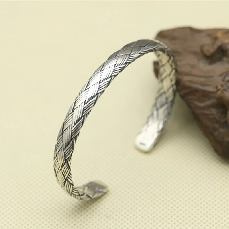 

Handmade Pure 925 Sterling Silver 8mm Cuff Bangle Bracelet Men Women Simple Design Thai Silver Mens Jewelry Cool Male Bangle