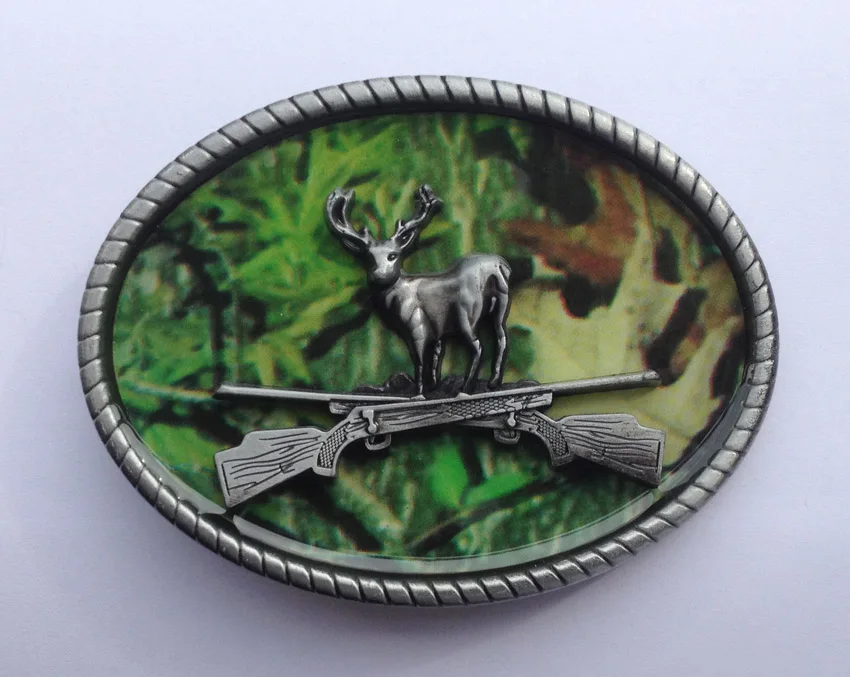 Hunting belt buckle deer belt buckle with pewter finish JF BY109