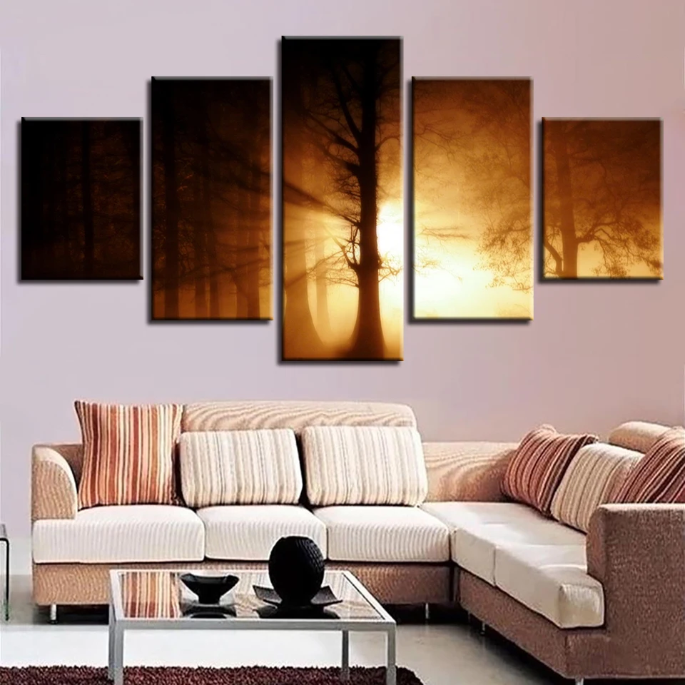 

Modular Pictures Living Room Decoration Wall Art 5 Pieces Forest Sunshine Painting HD Prints Scenery Poster On Canvas Framework