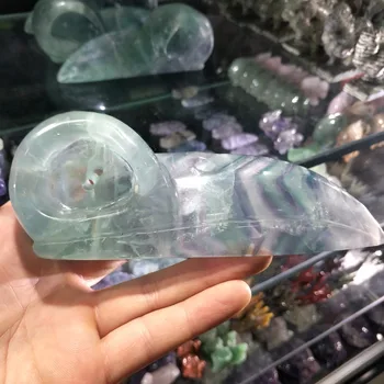 

1pcs large size 100% natural colorful fluorite quartz crystal beak skull hand carved figurine as gift for home decoration