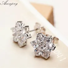 Anenjery 925 пробы серебряные циркониевые серьги-гвоздики в виде цветка снежинки для женщин brincos подарок Букле д 'ореиль oorbellen S-E07