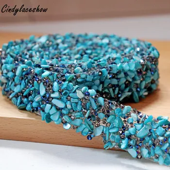 

1 Meter 2.6cm Width Fake Pearls Stones Beaded Lace Trim Blue Fabric Paillette Lace Beaded Pearl Trims Braid DIY Lace Applique