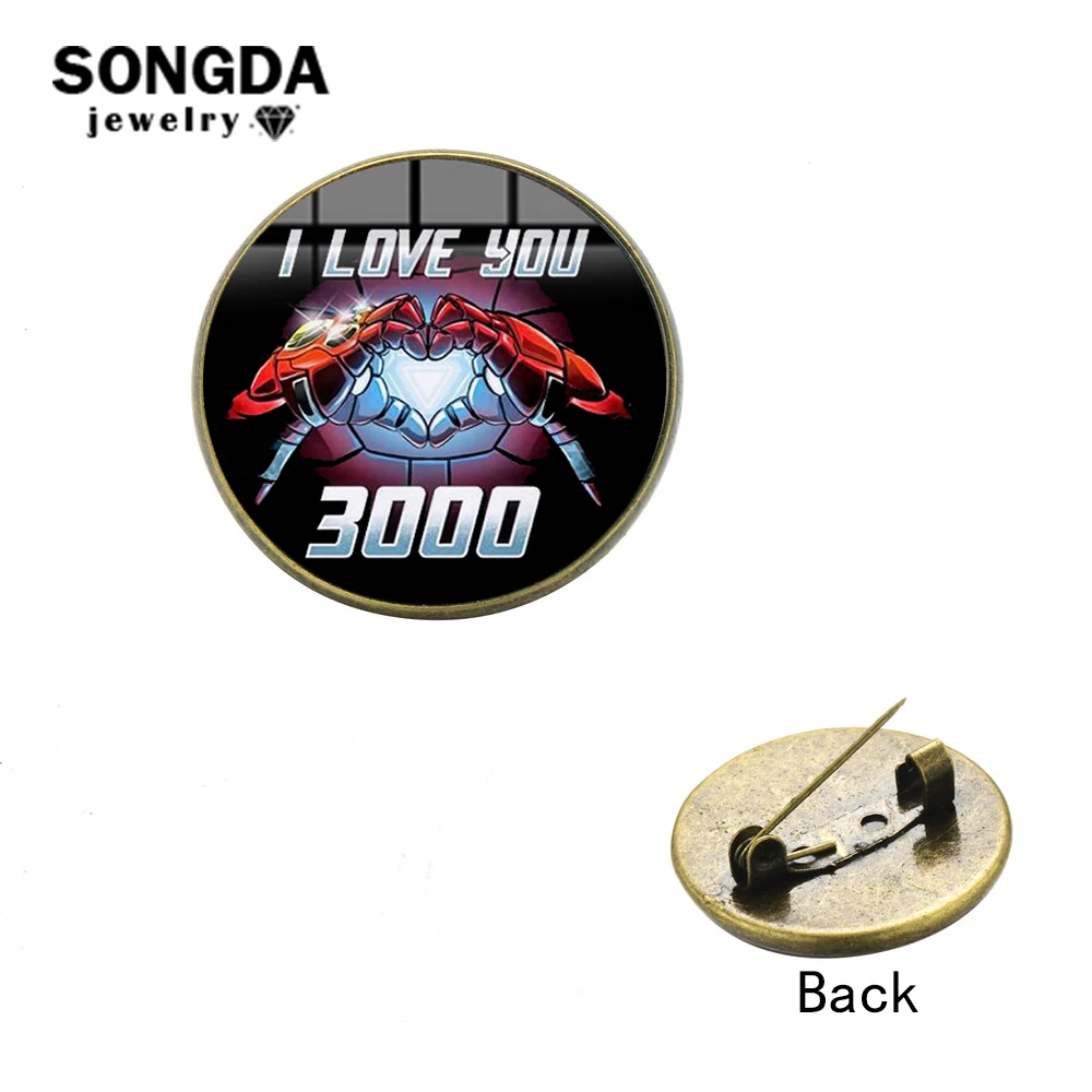SONGDA I Love You 3000 Times Brooch Marvel The Avengers 4 Endgame Iron Man Tony Stark Heart Crystal Glass Round Pins Badges Icon
