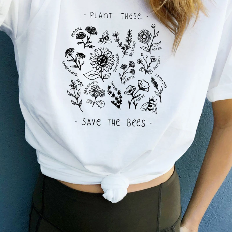 

Plant These Save The Bees T-shirt Fancy Women Wildflower Graphic Vegan Tees Tops Summer Harajuku Tumblr Causal Tshirt Drop Ship