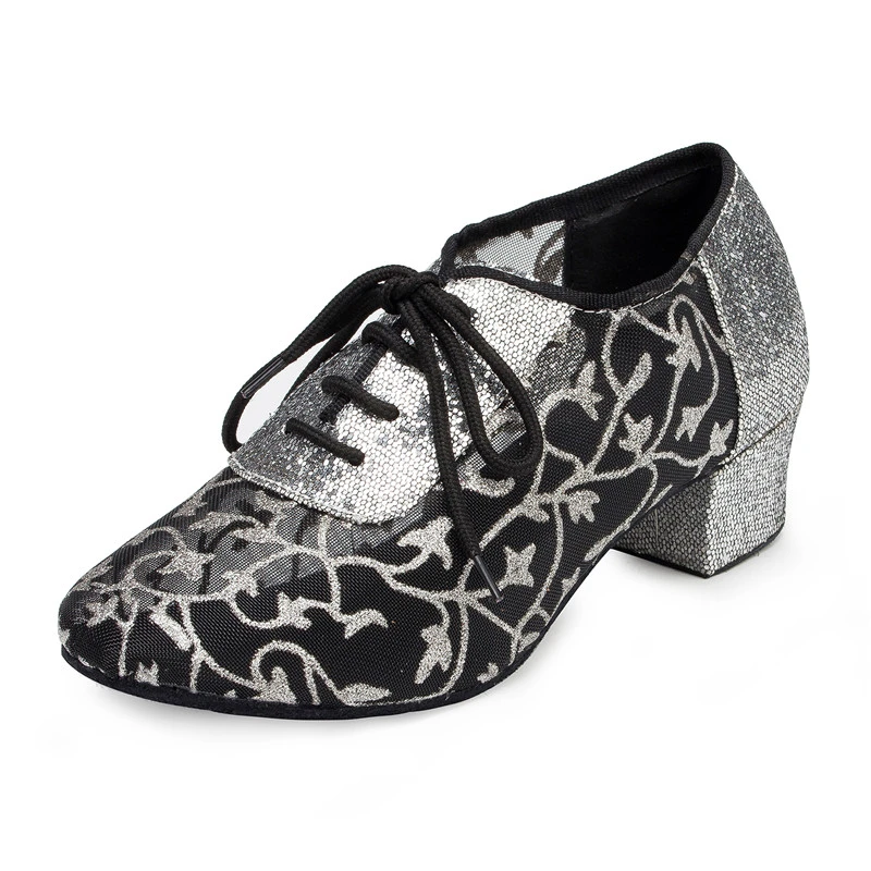 New Style Dancing Shoes Golden Silver And Black 4cm Low Heel Mesh With
