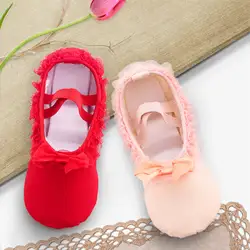 Милые парусиновые на мягкой подошве для девочек детские кружевные для занятий балетом обувь для детей