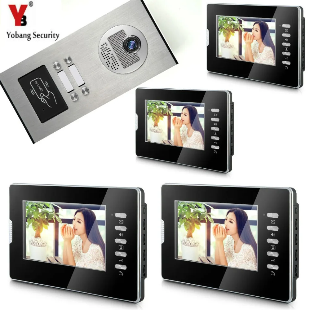 Best 7inch Apartment Family Video Door Phone Intercom System RFID IR CUT HD 1000TVL Camera Doorbell Camera with 4 button