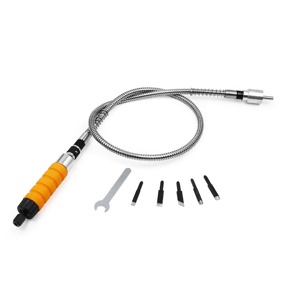  GOXAWEE Electric Drill Wood Chisel Carving Tool Set with Tips Flexible Flex Shaft Wrench Chuck Atta